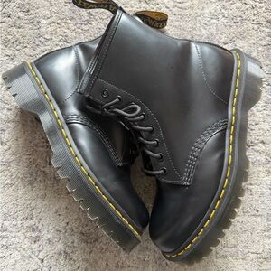 Dr. Martens Black Boots with Yellow Stitching